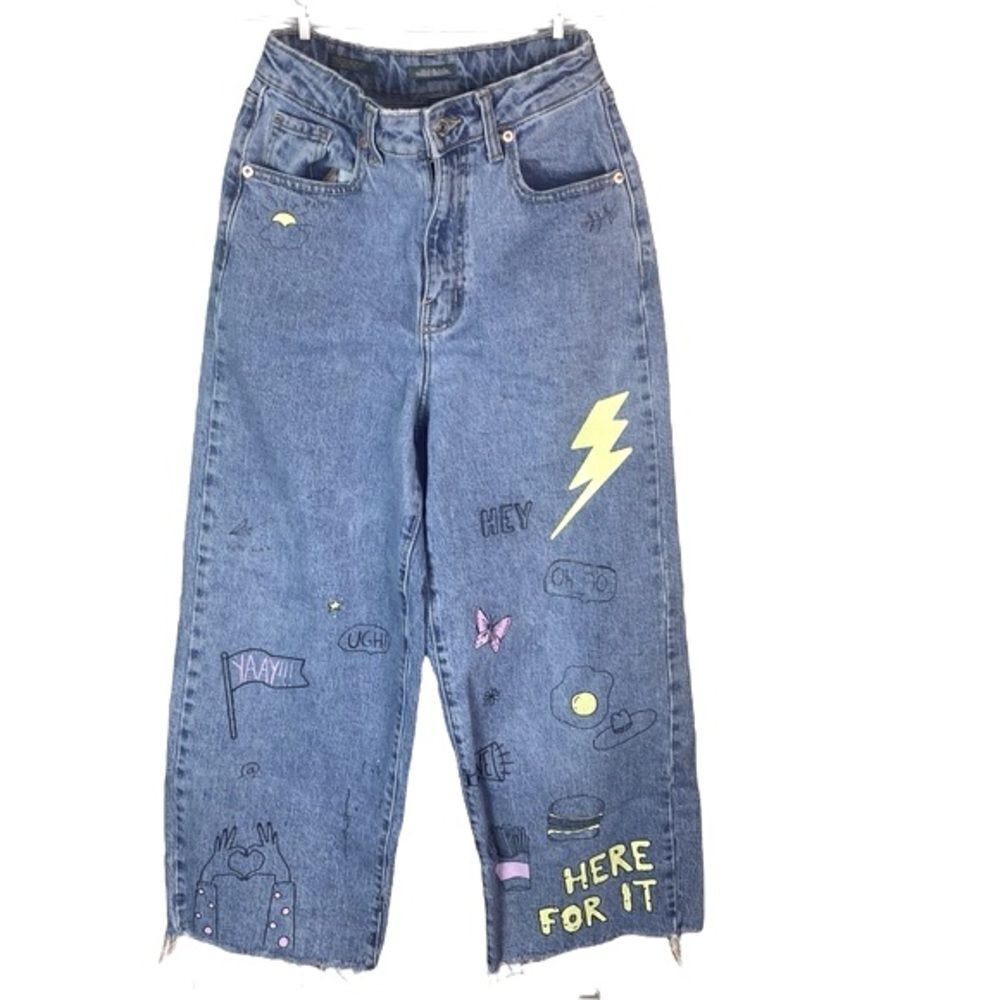 WILD FABLE Wm’s Sz 2 Dark Wash Highest Rise Frayed Wide Leg Ankle Denim Jeans